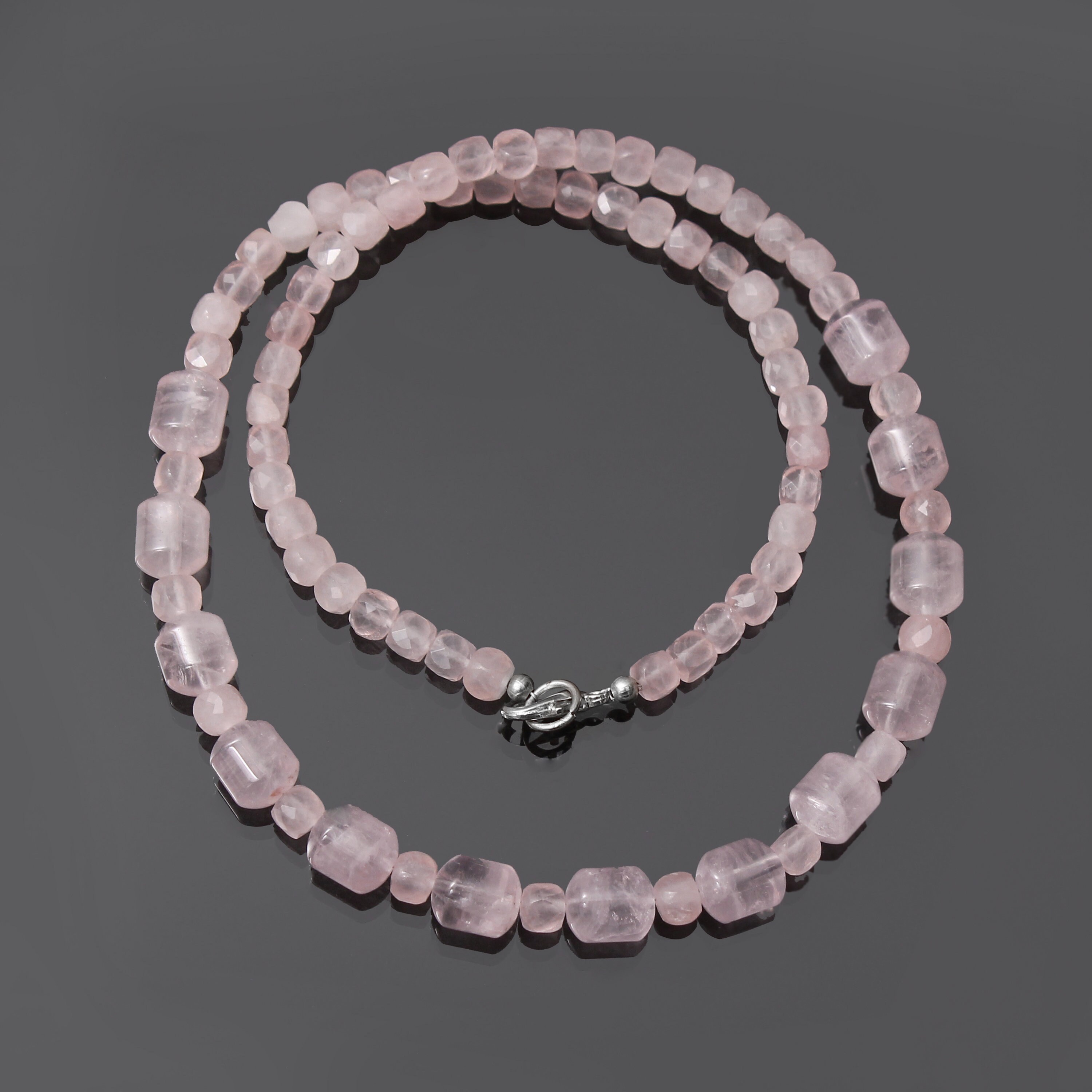 Natural Rose Quartz Beaded Necklace, 5mm Rose Quartz Faceted Cube/barrel Beads Necklace, Pink Stone Rose Quartz Jewelry, Wife Gift, Mom Gift