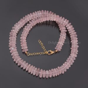 Natural Rose Quartz Beaded Necklace, 9mm-12mm Rose Quartz Brazilian Cut Faceted Bead Necklace, Pink Rose Quartz Jewelry, Gift For Her Natural Rose Quartz Beaded Necklace, 9mm-12mm Rose Quartz Brazilian Cut Faceted Bead Necklace, Pink Rose Quartz Jewelry, Gift For Her