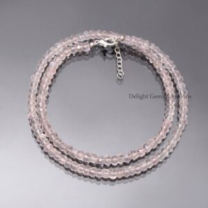 Natural Rose Quartz Beaded Necklace, 4.5-5.5mm Rose Quartz Faceted Rondelle Beads Necklace, Pink Rose Quartz Jewelry, Wife Gift, Mom's Gift Natural Rose Quartz Beaded Necklace, 4.5-5.5mm Rose Quartz Faceted Rondelle Beads Necklace, Pink Rose Quartz Jewelry, Wife Gift, Mom's Gift
