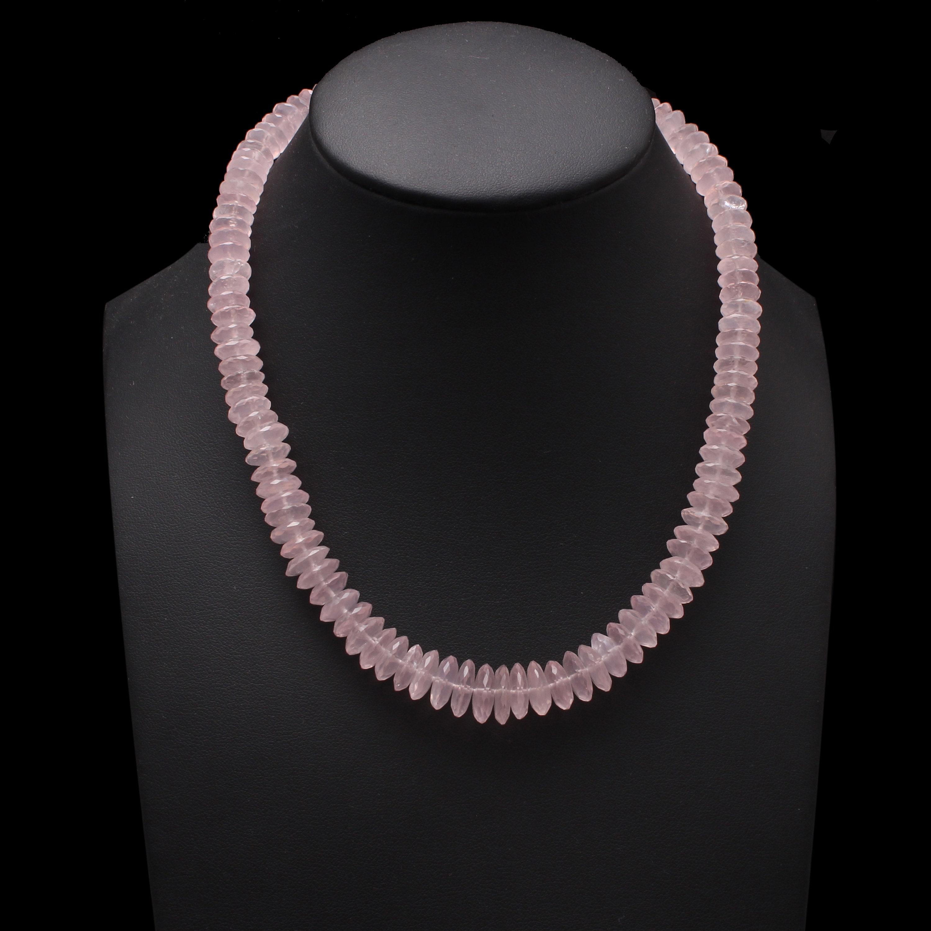 Natural Rose Quartz Beaded Necklace - 9mm-11mm Faceted Brazilian Cut Jewelry - Gift For Her