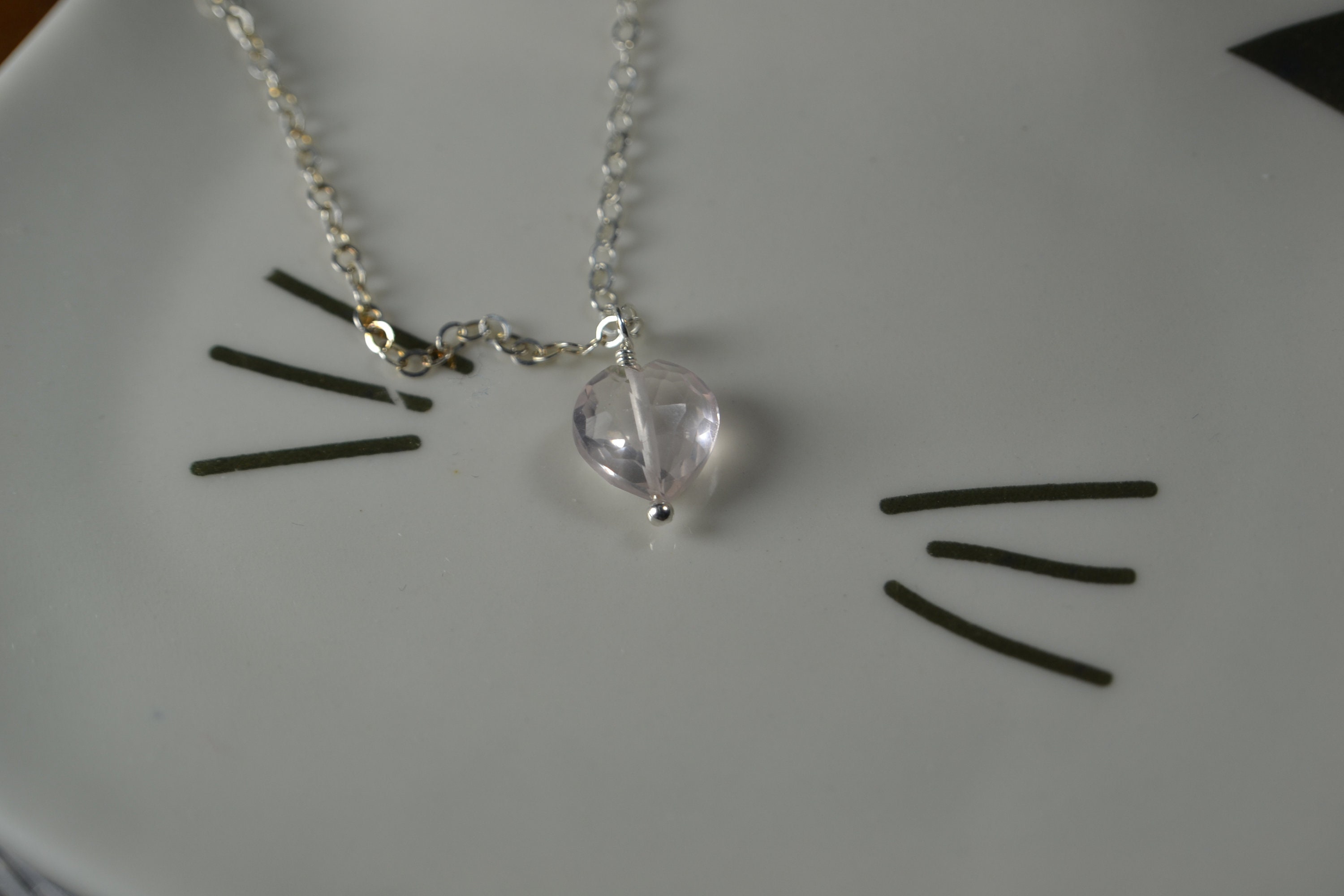 Natural Rose Quartz Heart Briolette Necklace In 14k Gold Fill, Sterling Silver // Valentine's Day // Dainty Heart Gemstone // Minimal, Kids