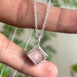 Raw Rose Quartz Necklace: Sterling Silver, Love Chakra Healing Crystal Raw Rose Quartz Necklace: Sterling Silver, Love Chakra Healing Crystal