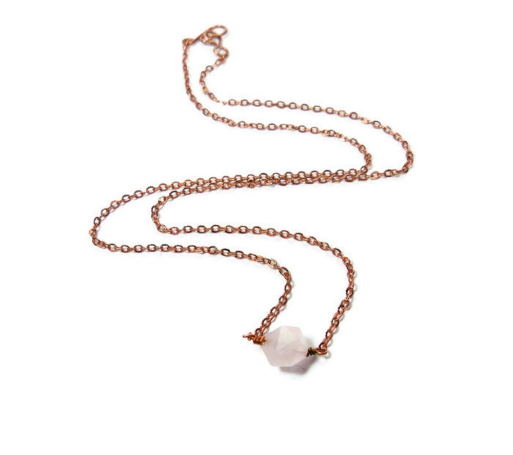 Rose Quartz Star Faceted Dainty Necklace 17 Inches Raw Copper