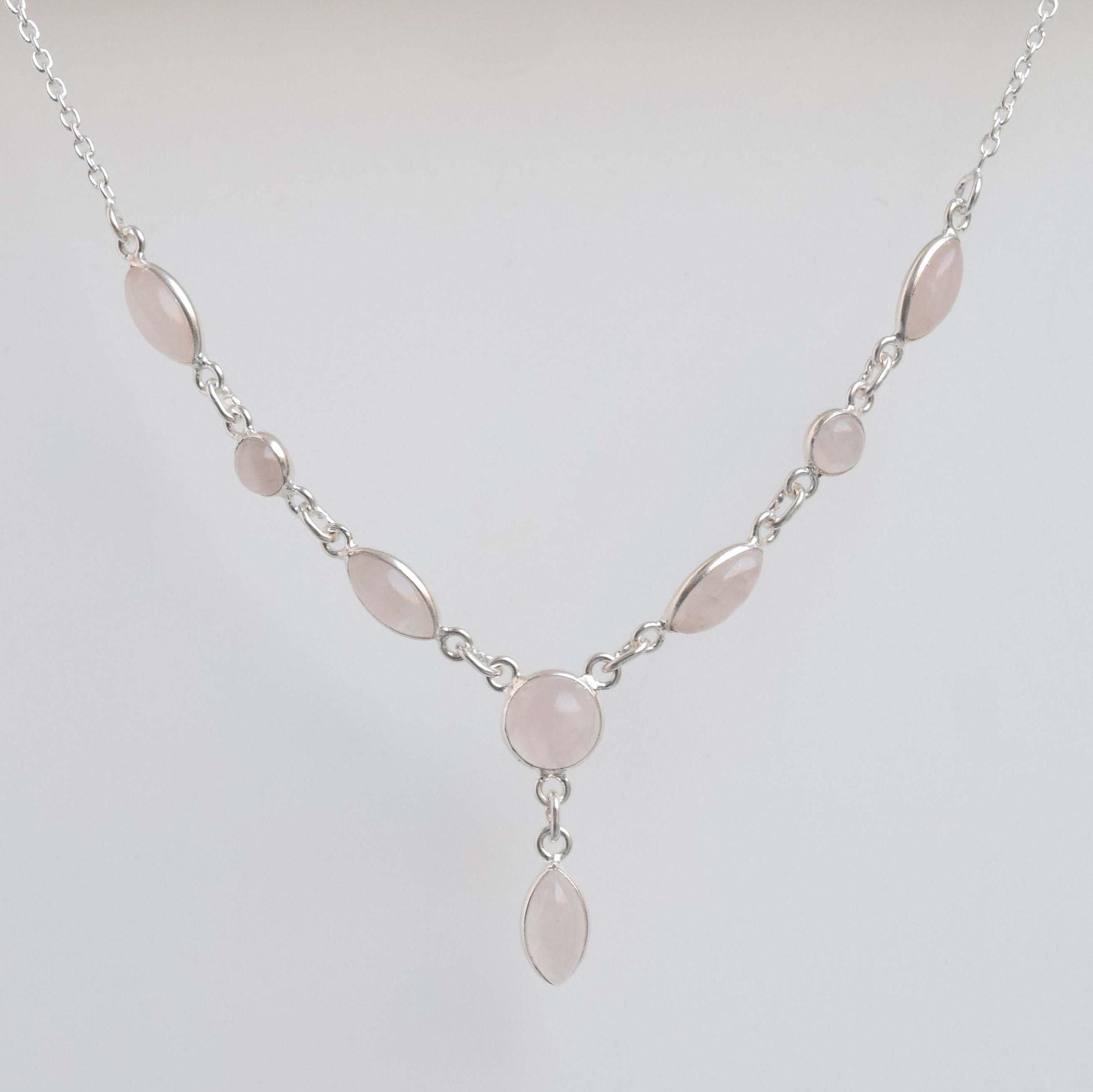Rose Quartz Sterling Silver Necklace: Handmade Gemstone Chain