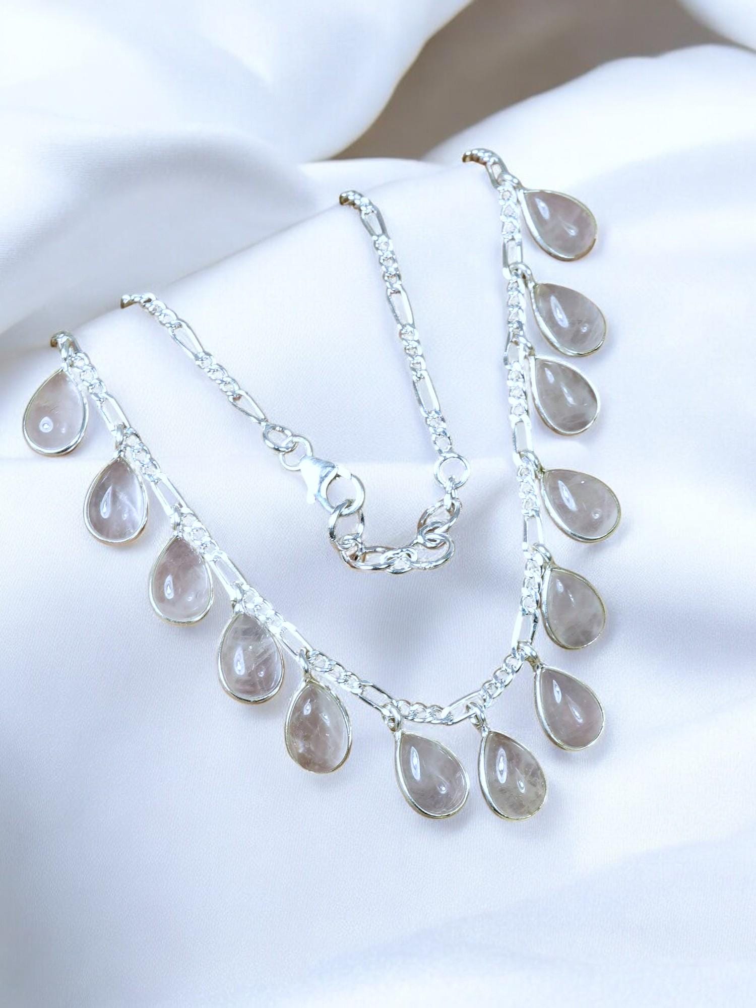 Rose Quartz Sterling Silver Choker: Handmade Boho Gemstone Necklace