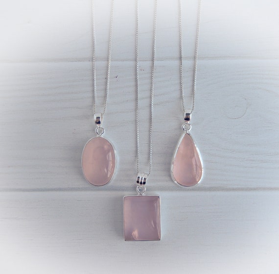 Rose Quartz Sterling Silver Necklace - Handmade Ooak