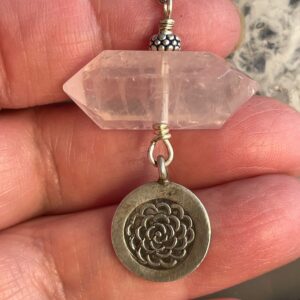 Rose Quartz Talisman Necklace: Hill Tribe Silver Lotus, Yoga Jewelry Rose Quartz Talisman Necklace: Hill Tribe Silver Lotus, Yoga Jewelry