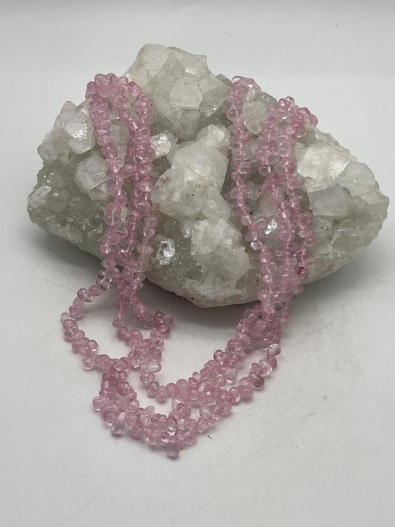 Three Strand Rose Quartz Beaded Necklace-18-19"-adjustable