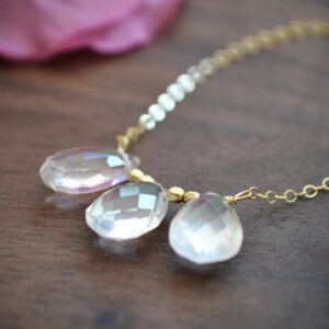 Rose Quartz Trio Necklace, 14k Gold-filled Gemstone Layering Necklace Rose Quartz Trio Necklace, 14k Gold-filled Gemstone Layering Necklace