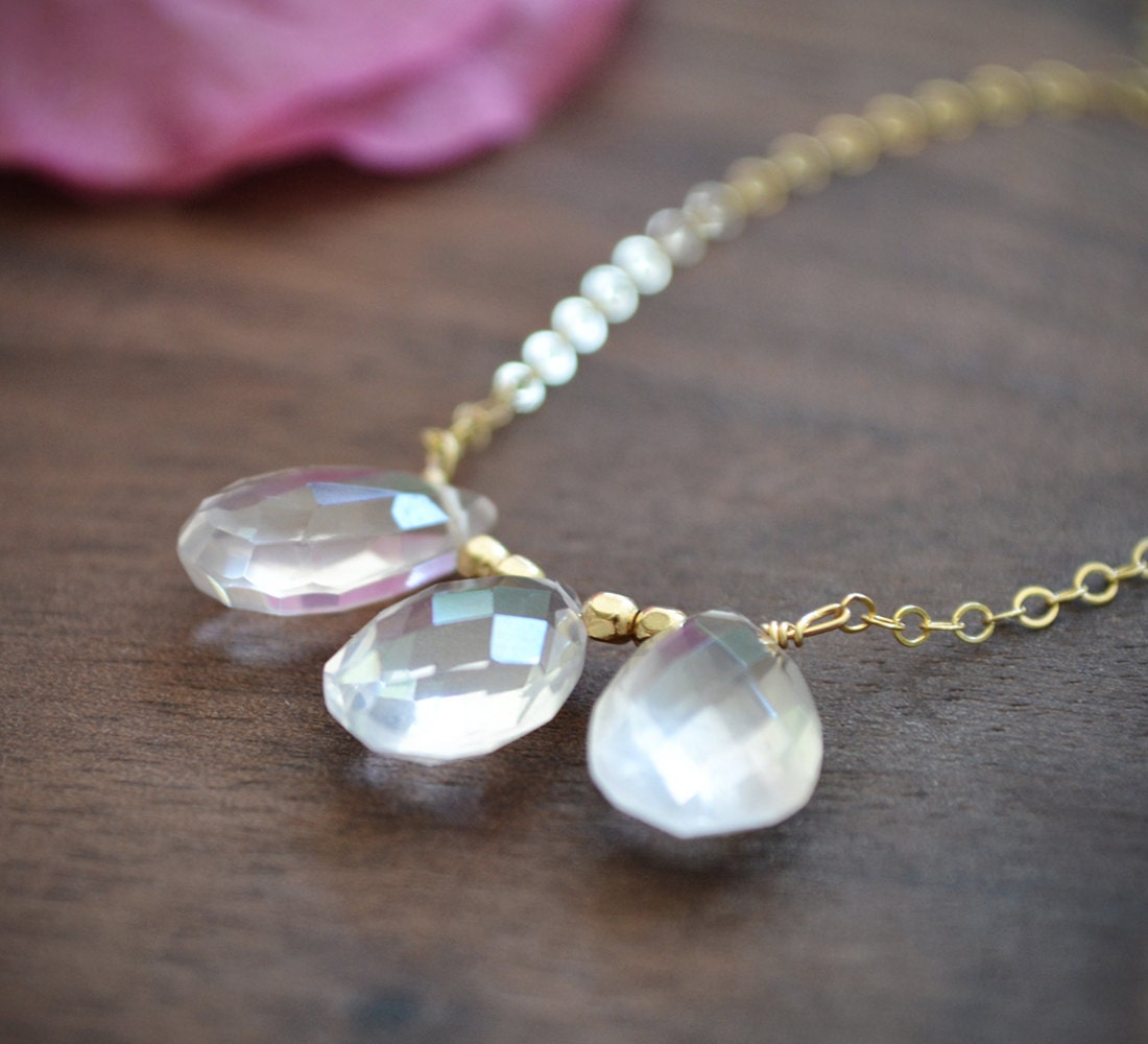 Rose Quartz Trio Necklace, 14k Gold-filled Gemstone Layering Necklace