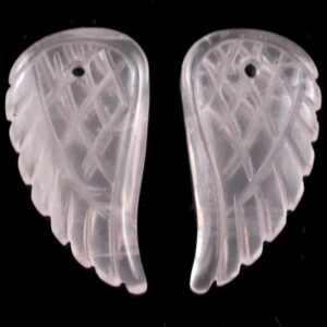 10x6mm Rose Quartz Gemstone Grade Aa Carved Angel Wing 2 Beads (90187161-001)