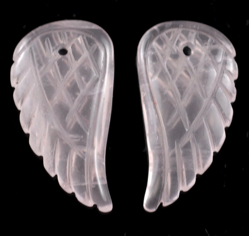 10x6mm Rose Quartz Gemstone Grade Aa Carved Angel Wing 2 Beads (90187161-001)