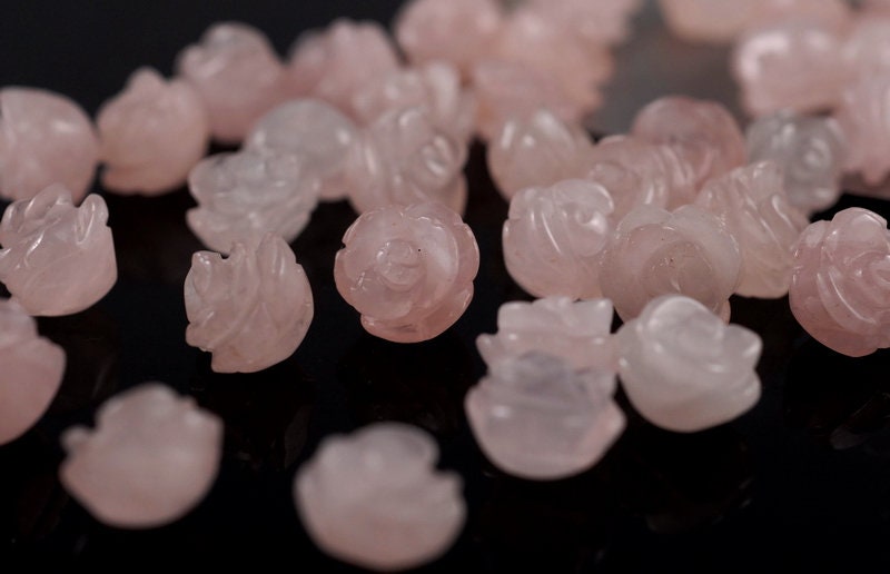 12mm Rose Quartz Gemstone Carved Rose Flower Beads Bulk Lot 5,10,20,30,50 (90187270-002)