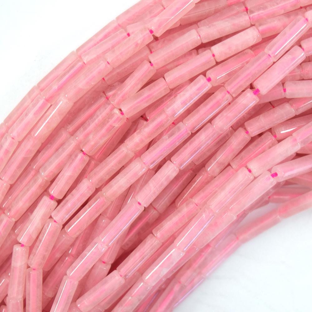 13mm Natural Pink Rose Quartz Tube Cylinder Beads 15.5" Strand