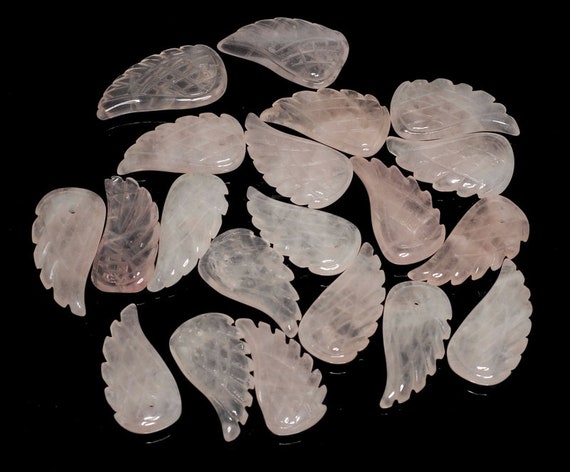19x10mm Rose Quartz Gemstone Grade A Carved Angel Wing Beads Bulk Lot 2,6,12,24,48 (90187158-001)