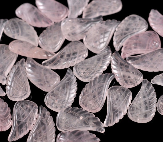 25x13mm Rose Quartz Gemstone Grade Aa Carved Angel Wing Beads Bulk Lot 2,6,12,24,48 (90187157-001)