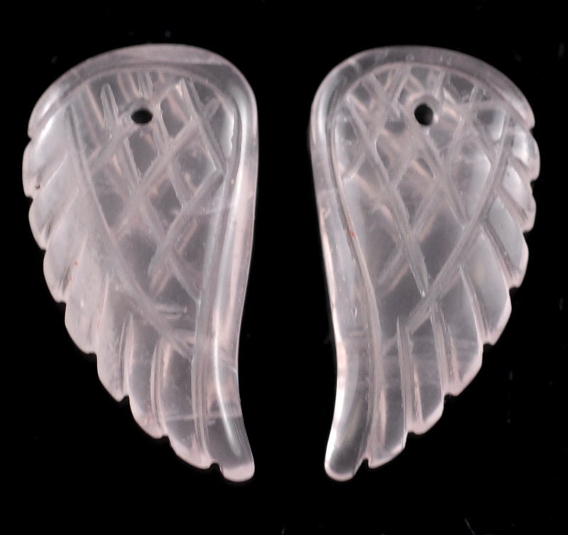 25x13mm Rose Quartz Gemstone Grade Aa Carved Angel Wing Beads Bulk Lot 2,6,12,24,48 (90187157-001)