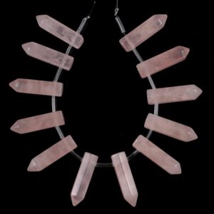 31x8mm Rose Quartz Gemstone Point Healing Chakra Hexagonal Point Focal Bead Full Strand 12 Beads (90183771a-368)