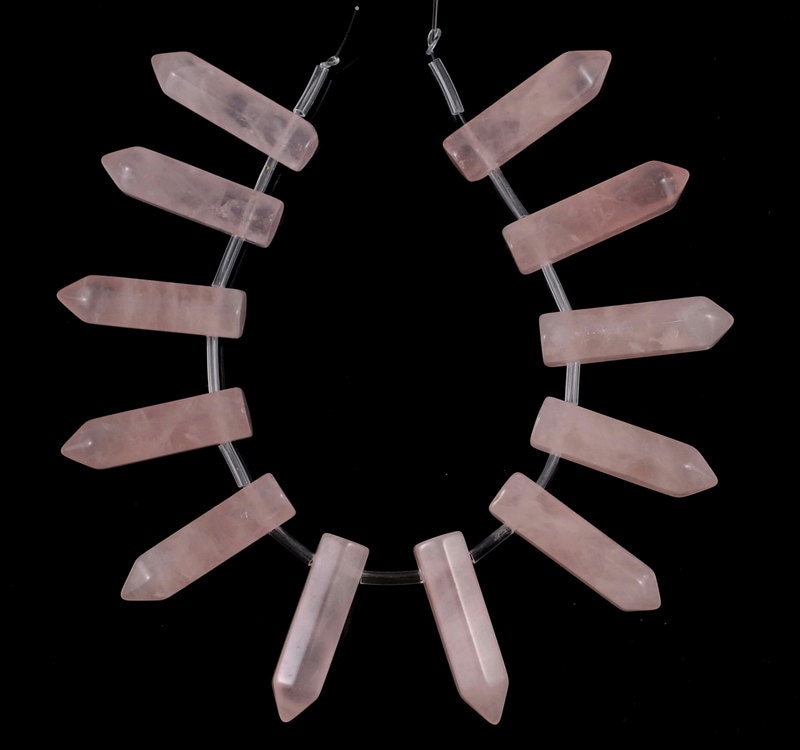 31x8mm Rose Quartz Gemstone Point Healing Chakra Hexagonal Point Focal Bead Full Strand 12 Beads (90183771a-368) 31x8mm Rose Quartz Gemstone Point Healing Chakra Hexagonal Point Focal Bead Full Strand 12 Beads (90183771a-368)