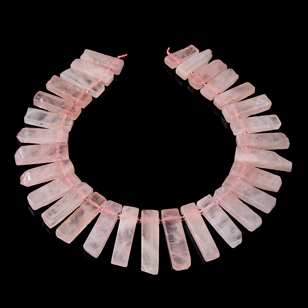 44x10-26x10mm Natural Madagascar Rose Quartz Gemstone Gradated Slice Stick Points Loose Beads 15.5 Inch Full Strand (80016533-s15)