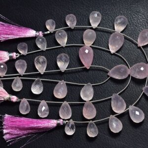 Big Rose Quartz Teardrop Beads - 8 Inches - Natural Super Quality Rose Quartz Faceted Teardrop Briolettes -size Is 9.5x13 - 12x19 Mm #736