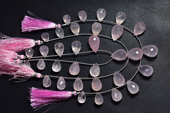 Big Rose Quartz Teardrop Beads - 8 Inches - Natural Super Quality Rose Quartz Faceted Teardrop Briolettes -size Is 9.5x13 - 12x19 Mm #736
