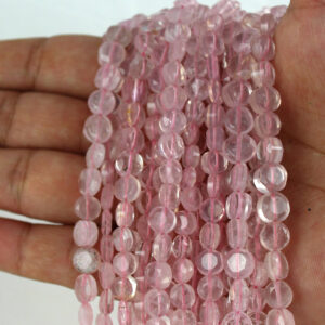 Rose Quartz Coin Beads: 5-6mm Smooth Gemstone Strand, 13 Inch