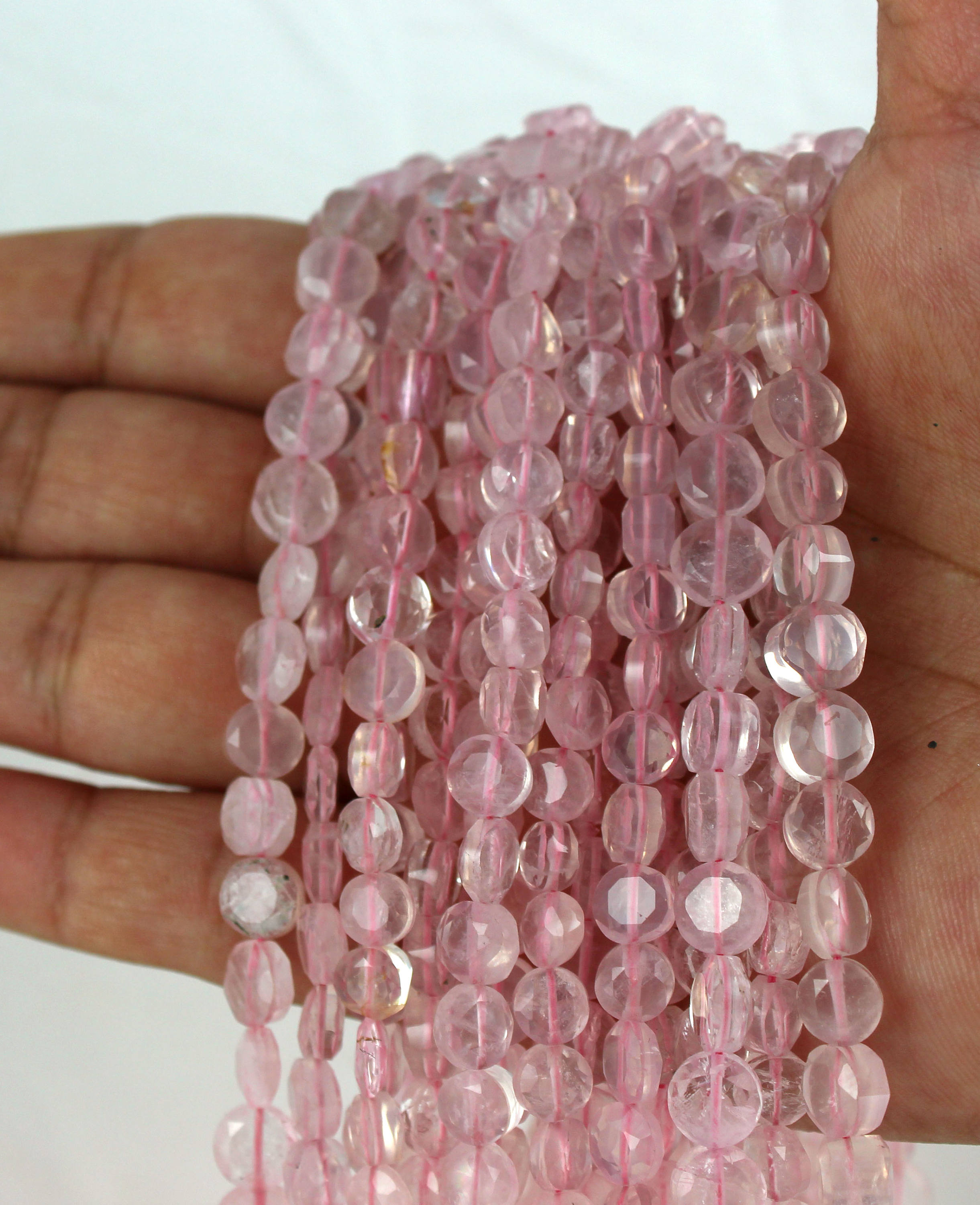 Rose Quartz Coin Beads: 5-6mm Smooth Gemstone Strand, 13 Inch