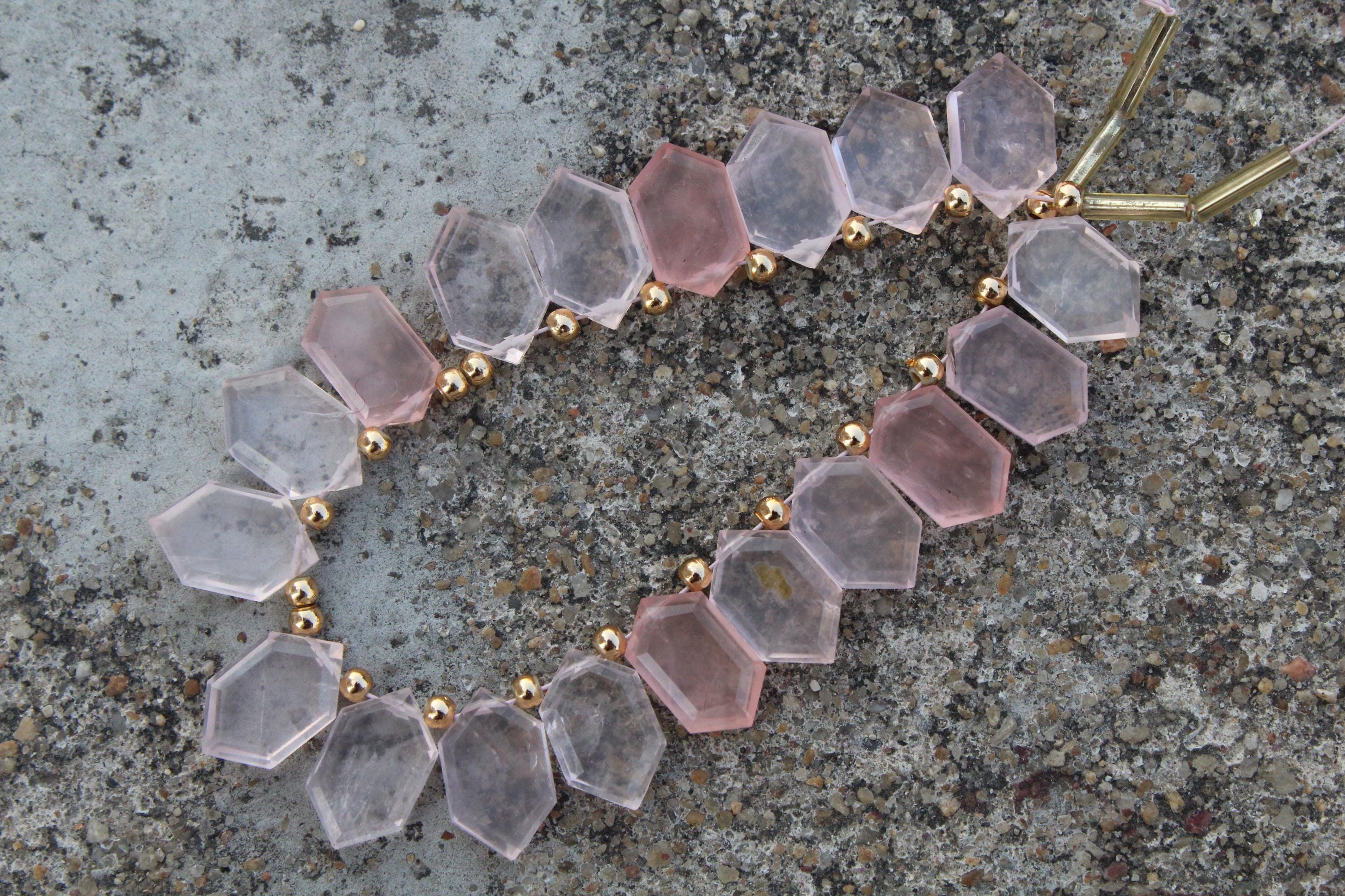 Rose Quartz Faceted Briolette Beads , 9 Pieces Hexagon-shaped , Size 12 - 13 Mm App. I Jewelry Setting [c402]