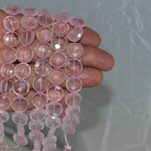 Faceted Rose Quartz Coin Beads: 12-13mm, 7 Inch Strand