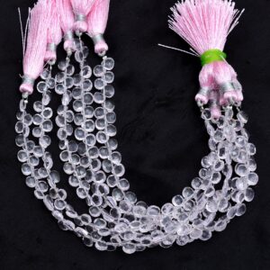Rose Quartz Hydro Gemstone 5mm-6mm Faceted Heart Briolette Beads | AAA+ Pink Rose Color Quartz Semiprecious Gemstone Loose Beads | 7" Strand