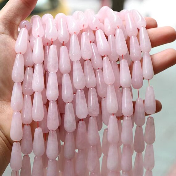 Natural Rose Quartz Teardrop Beads Pink Crystal Stone Beads For Jewelry Making 10x14mm 15''