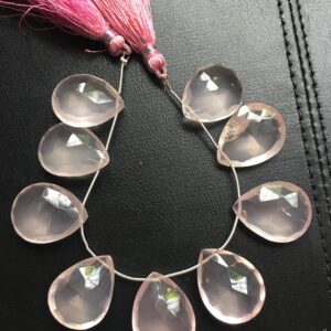 New Brand 9 Pcs Beautiful Natural Rose Quartz Faceted Pear Shape Size 18/22 Mm Briolette Drilled Beads For Making Jewelry, Quartz Gemstone