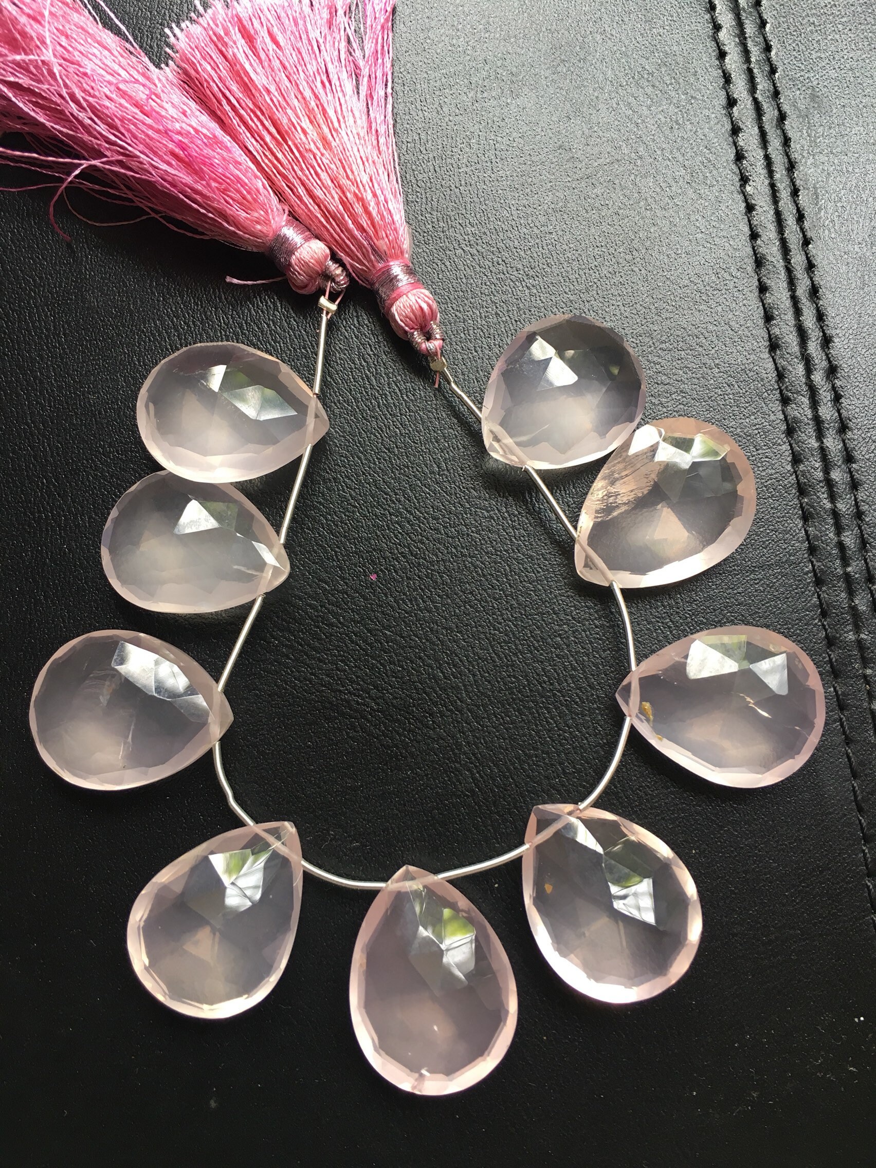 New Brand 9 Pcs Beautiful Natural Rose Quartz Faceted Pear Shape Size 18/22 Mm Briolette Drilled Beads For Making Jewelry, Quartz Gemstone