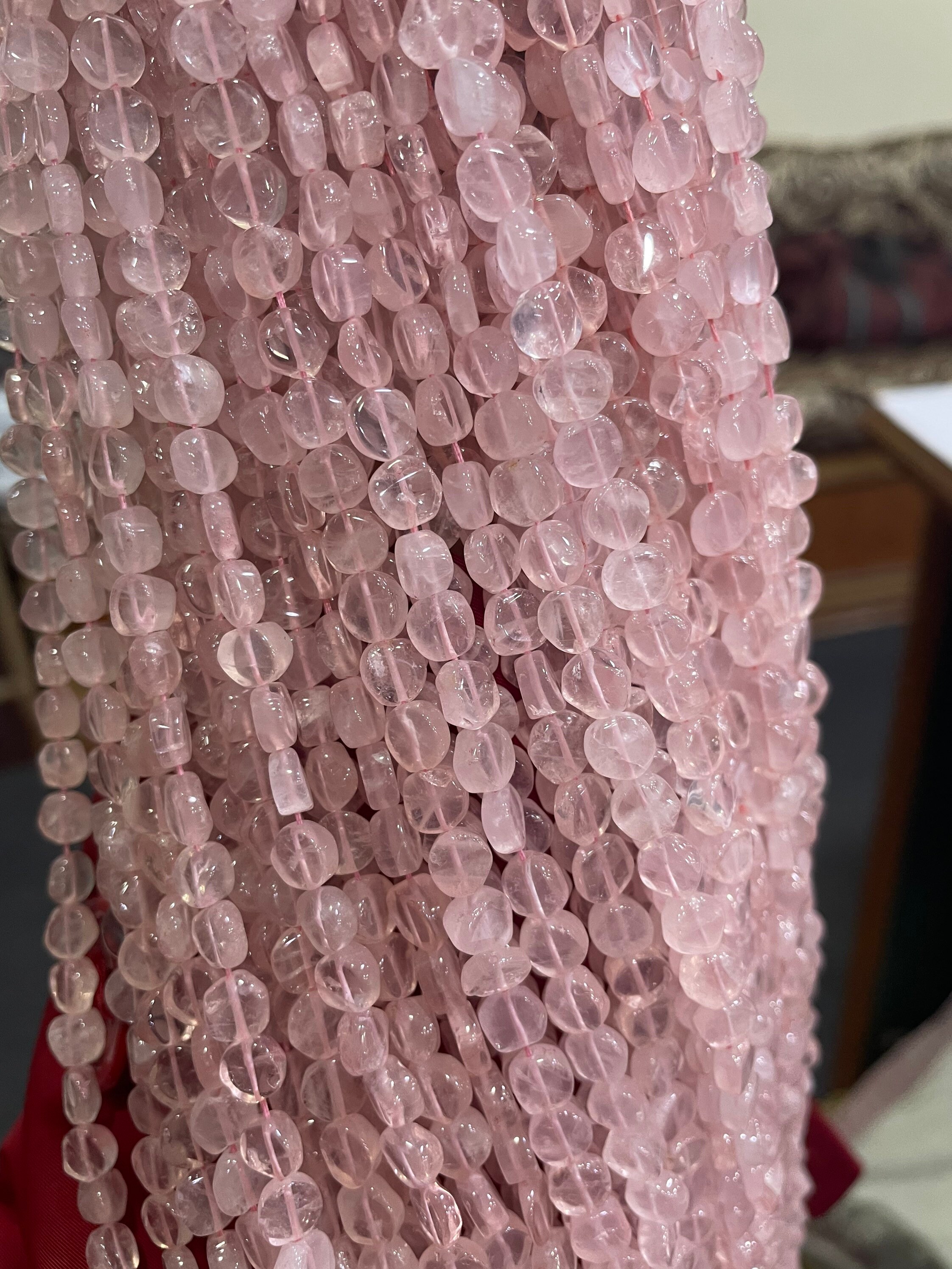 Pack Of 2 Strands- Natural Rose Quartz Smooth Coin Shaped Size- 6.5-7.5 Mm Gemstone Beads Length- 14 Inches Superb Item At Low Price