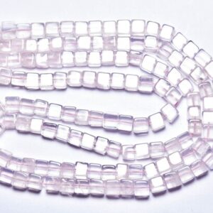 Superb Rose Quartz Cube Beads - 8 Inches - Natural Amazing Smooth Rose Quartz Cube Box Briolettes - Size Is 5.5- 6mm #2072