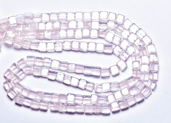 Superb Rose Quartz Cube Beads - 8 Inches - Natural Amazing Smooth Rose Quartz Cube Box Briolettes - Size Is 5.5- 6mm #2072