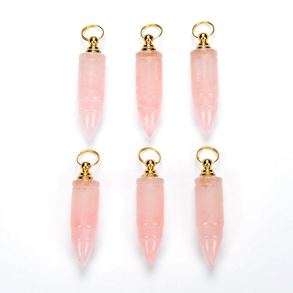 53x14mm Natural Rose Quartz Gemstone Perfume Bottle Pendant Bullet Point, Essential Oil Bottle Beads 1 Bead (80017256-p72) 53x14mm Natural Rose Quartz Gemstone Perfume Bottle Pendant Bullet Point, Essential Oil Bottle Beads 1 Bead (80017256-p72)