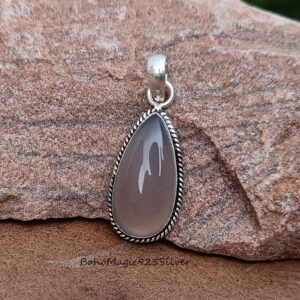 Rose Quartz 925 Sterling Silver Pendant: Handmade Boho Jewelry