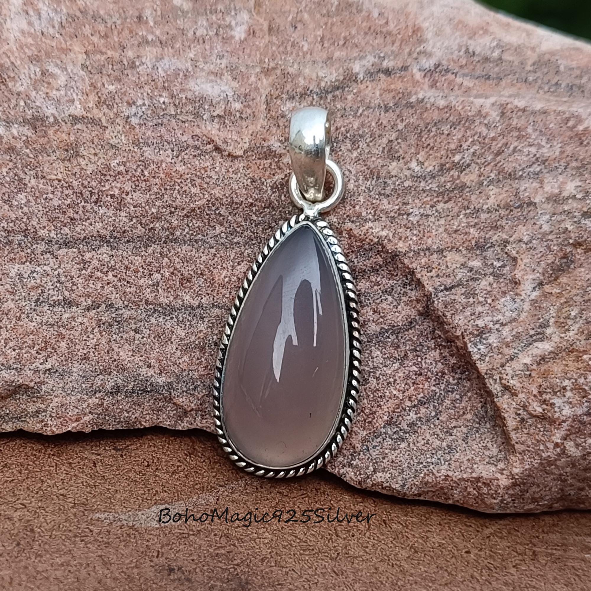 Rose Quartz 925 Sterling Silver Pendant: Handmade Boho Jewelry