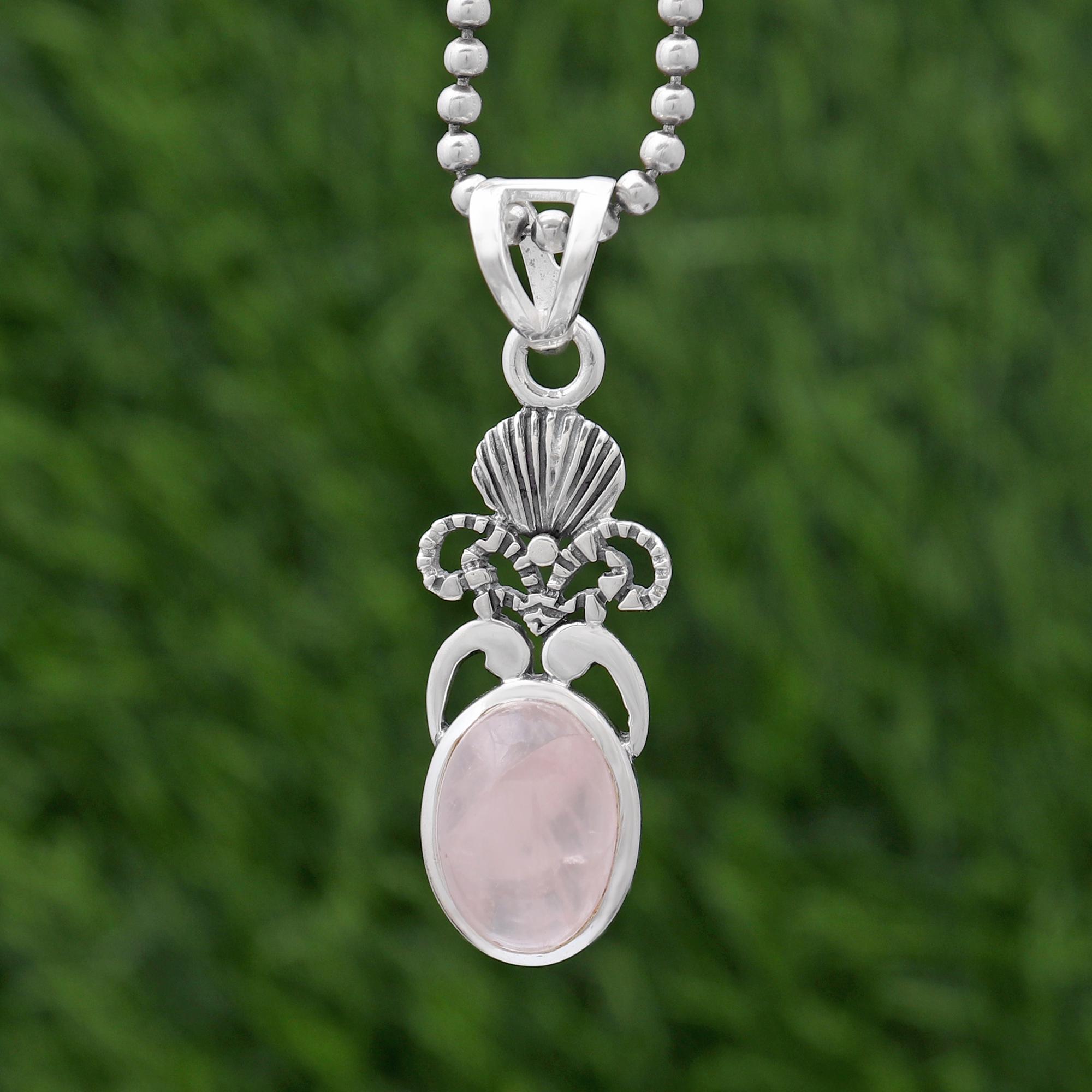 Rose Quartz Pendant, 925 Sterling Silver Oval-shaped Necklace, Handmade Gemstone Jewelry, Gift For Her