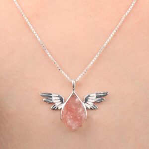 Rose Quartz Angel Pendant: 925 Sterling Silver Guardian Necklace