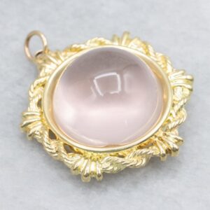 Rose Quartz Cabochon Gold Pendant Nautical Rope Setting