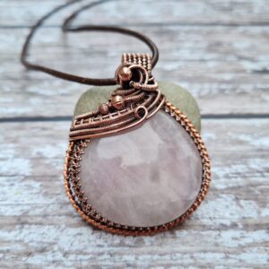 Copper Wire Wrapped Rose Quartz Pendant Necklace