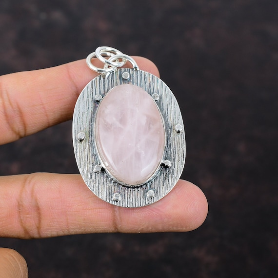 Handmade Rose Quartz Pendant: 925 Sterling Silver Gemstone Jewelry