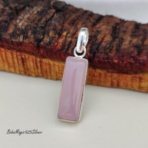 Handmade Rose Quartz 925 Sterling Silver Pendant Necklace