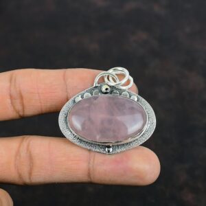 Handmade Rose Quartz Pendant: 925 Sterling Silver Gemstone Jewelry