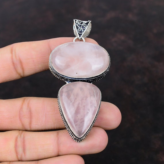 Handmade Rose Quartz 925 Sterling Silver Pendant: Vintage Elegant Jewelry Handmade Rose Quartz 925 Sterling Silver Pendant: Vintage Elegant Jewelry
