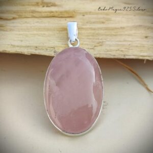 Handmade Rose Quartz 925 Sterling Silver Pendant Necklace