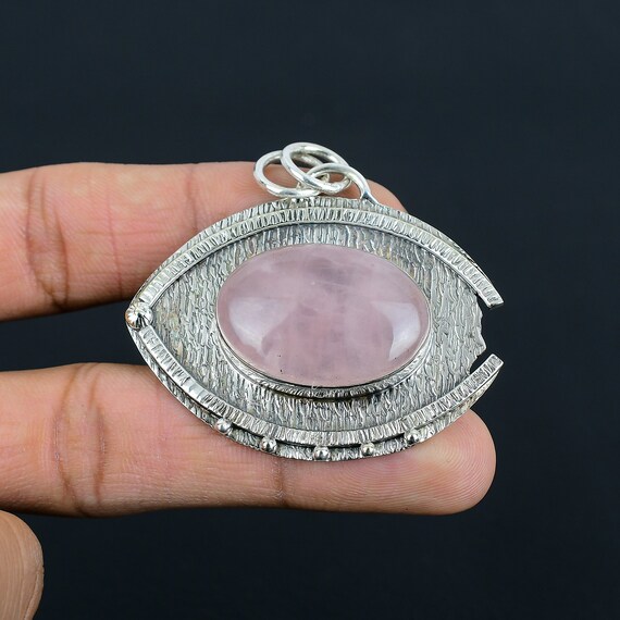 Handmade Rose Quartz 925 Sterling Silver Pendant: Gemstone Jewelry Handmade Rose Quartz 925 Sterling Silver Pendant: Gemstone Jewelry
